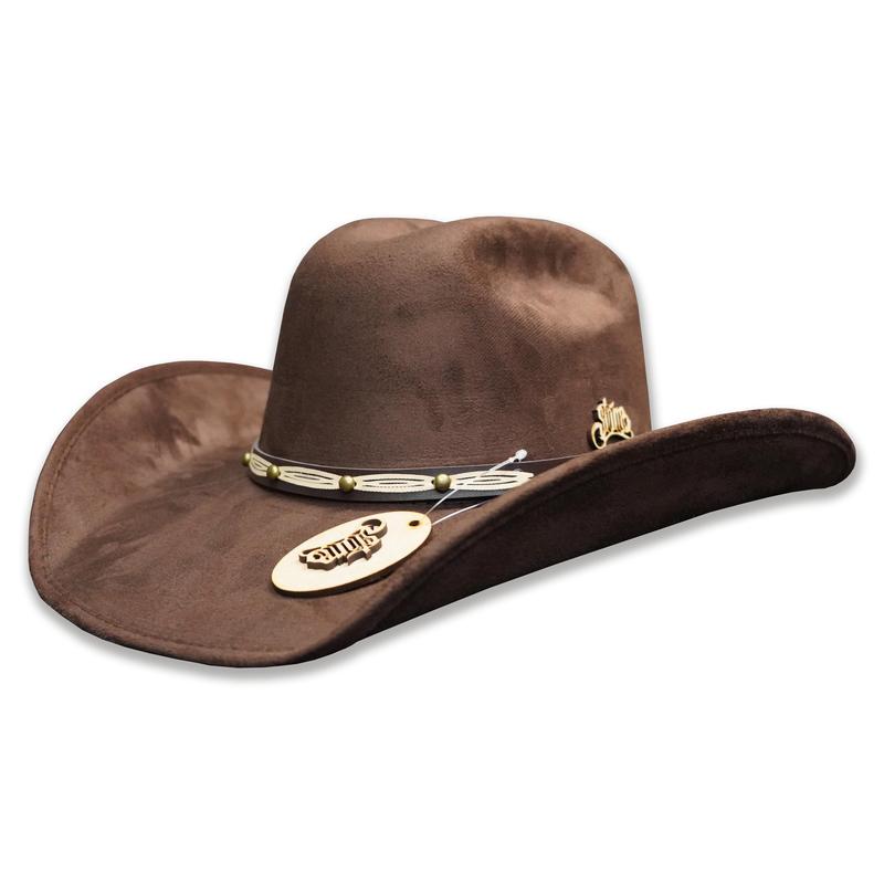Brown Suede Cowboy Hat With Ornate Band & Badge Accents