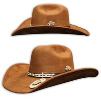 Brown Suede Cowboy Hat With Ornate Band & Badge Accents