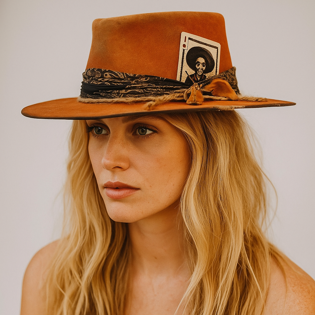 Brown Cowboy Hat With Playing Card Accent