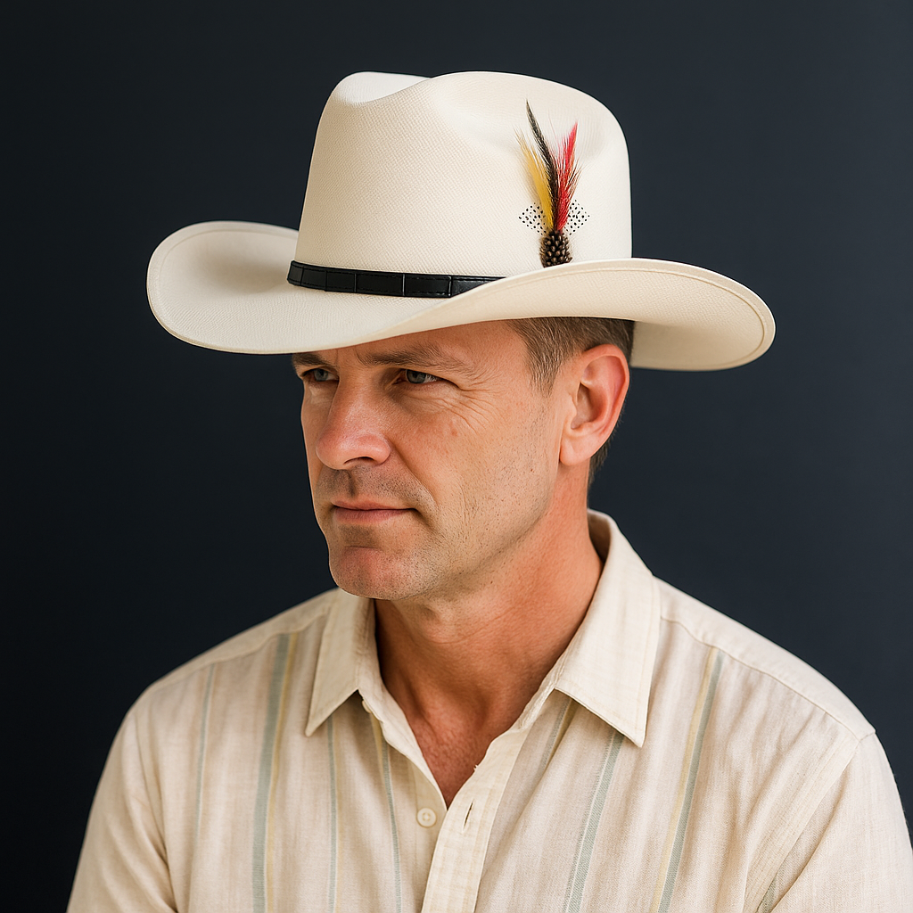 White Cowboy Hat With Red & Black Accent Band