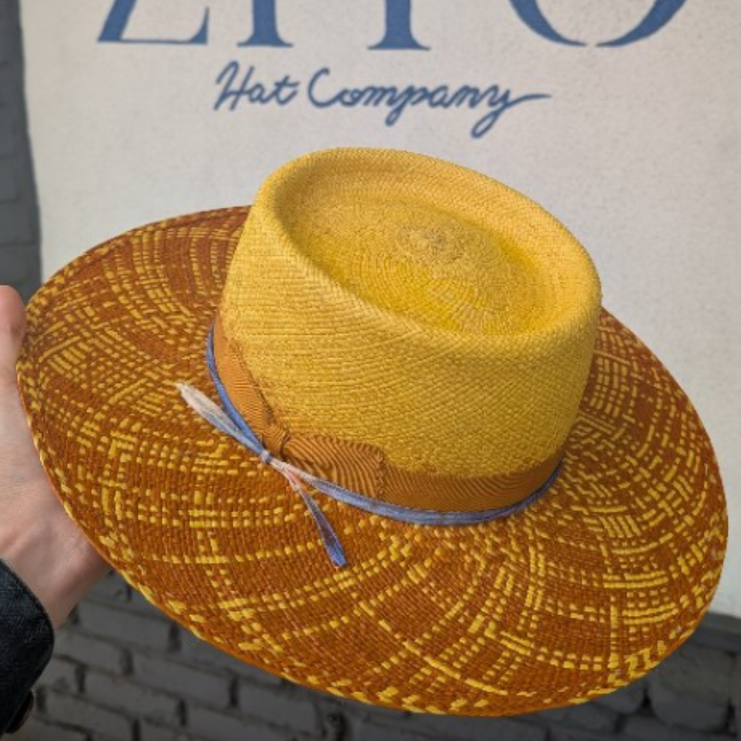 Woven Straw Hat With Blue Ribbon Accent