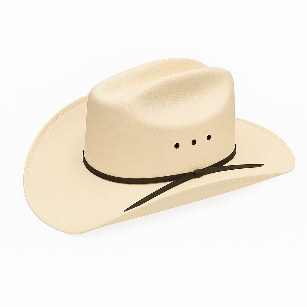 Beige Straw Cowboy Hat With Black Ribbon Accent