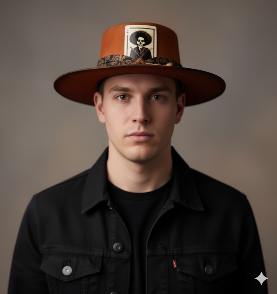 Brown Cowboy Hat With Playing Card Accent
