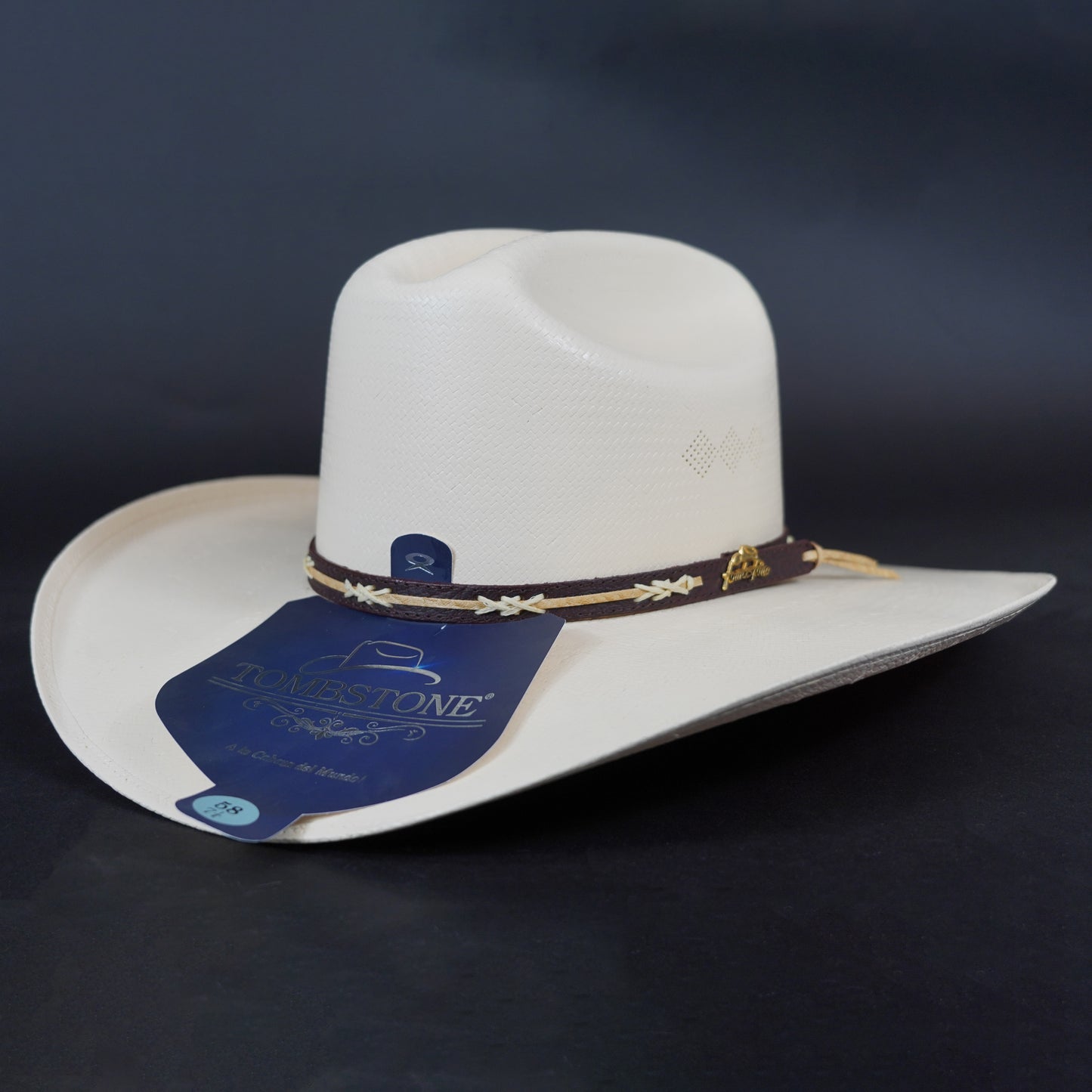White Straw Cowboy Hat With Embellished Band