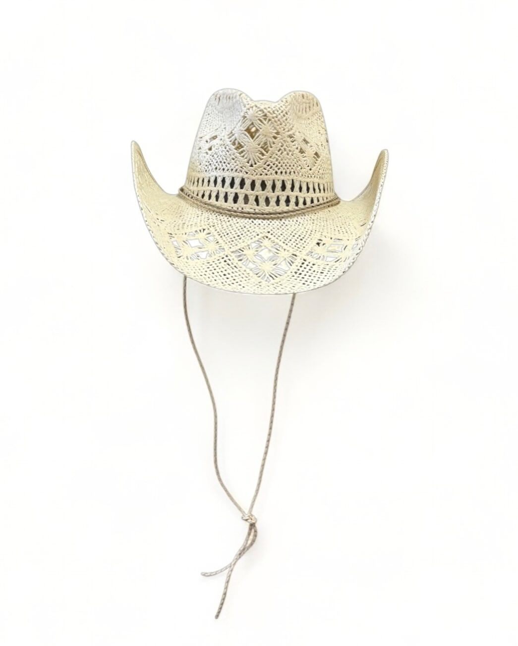 Hand Crocheted White Straw Cowboy Hat