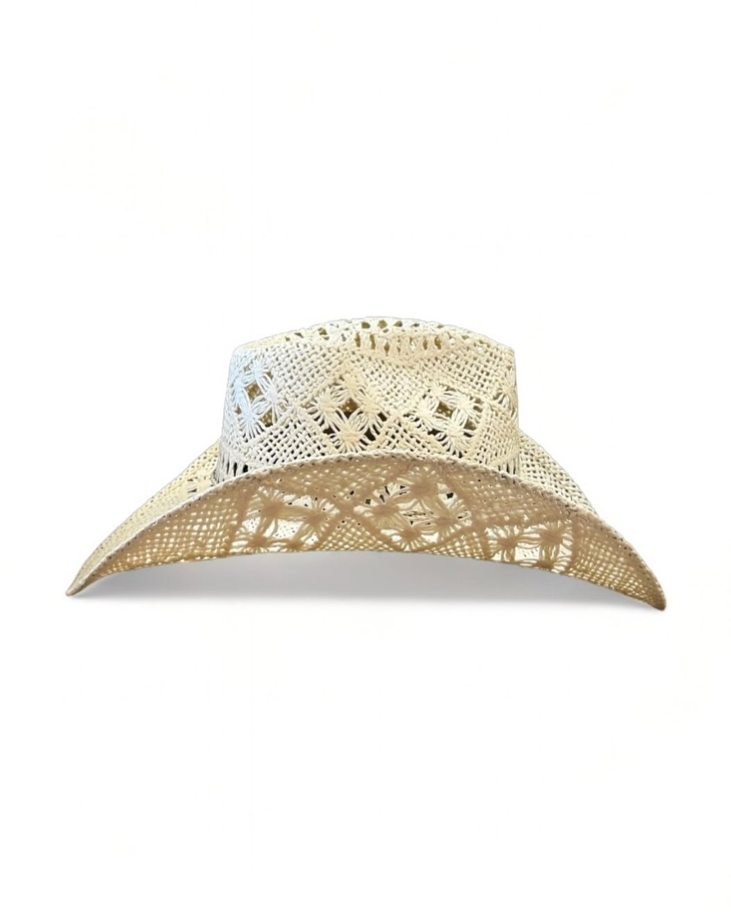 Hand Crocheted White Straw Cowboy Hat