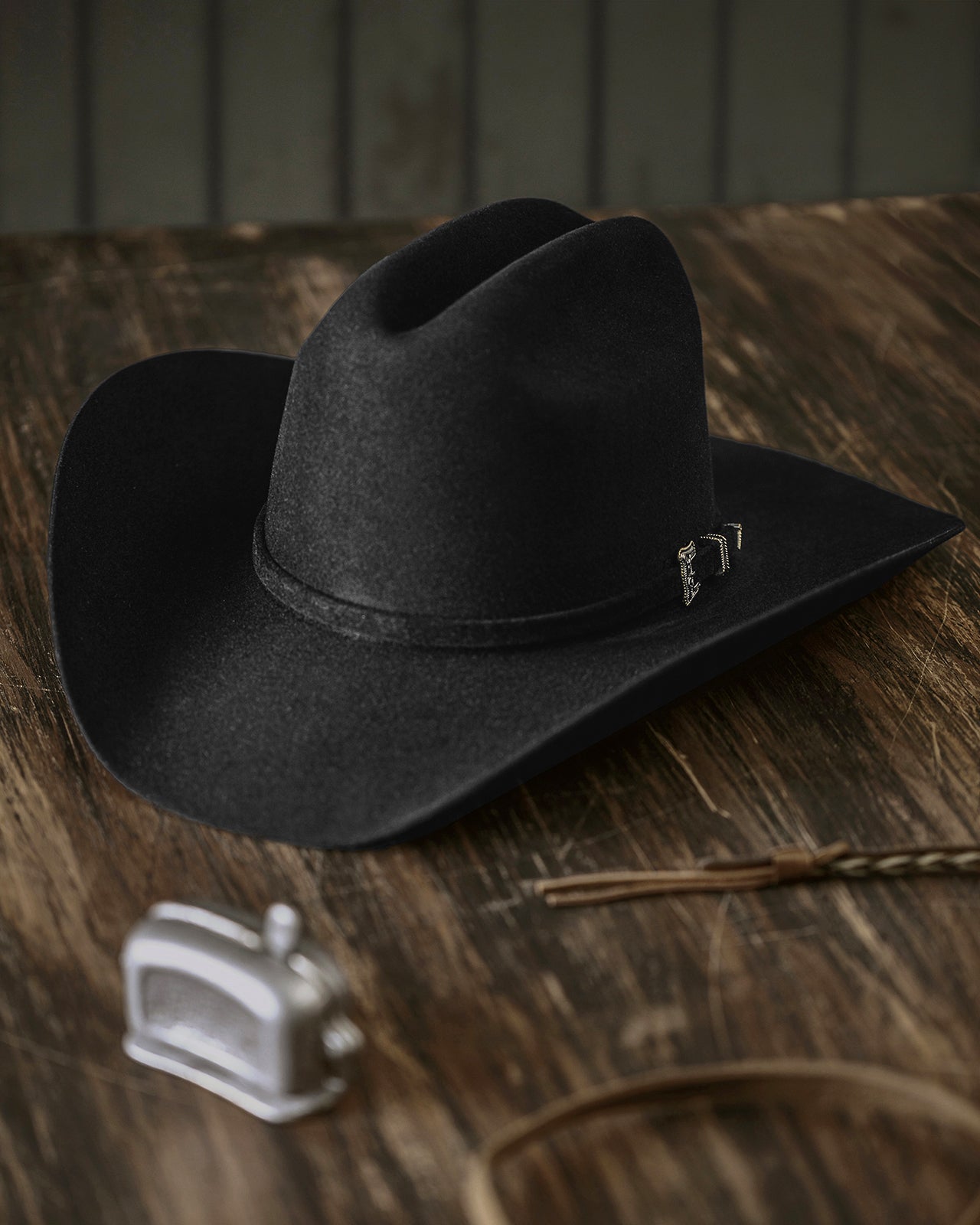 Classic Black Wool Cowboy Hat With Silver Accent