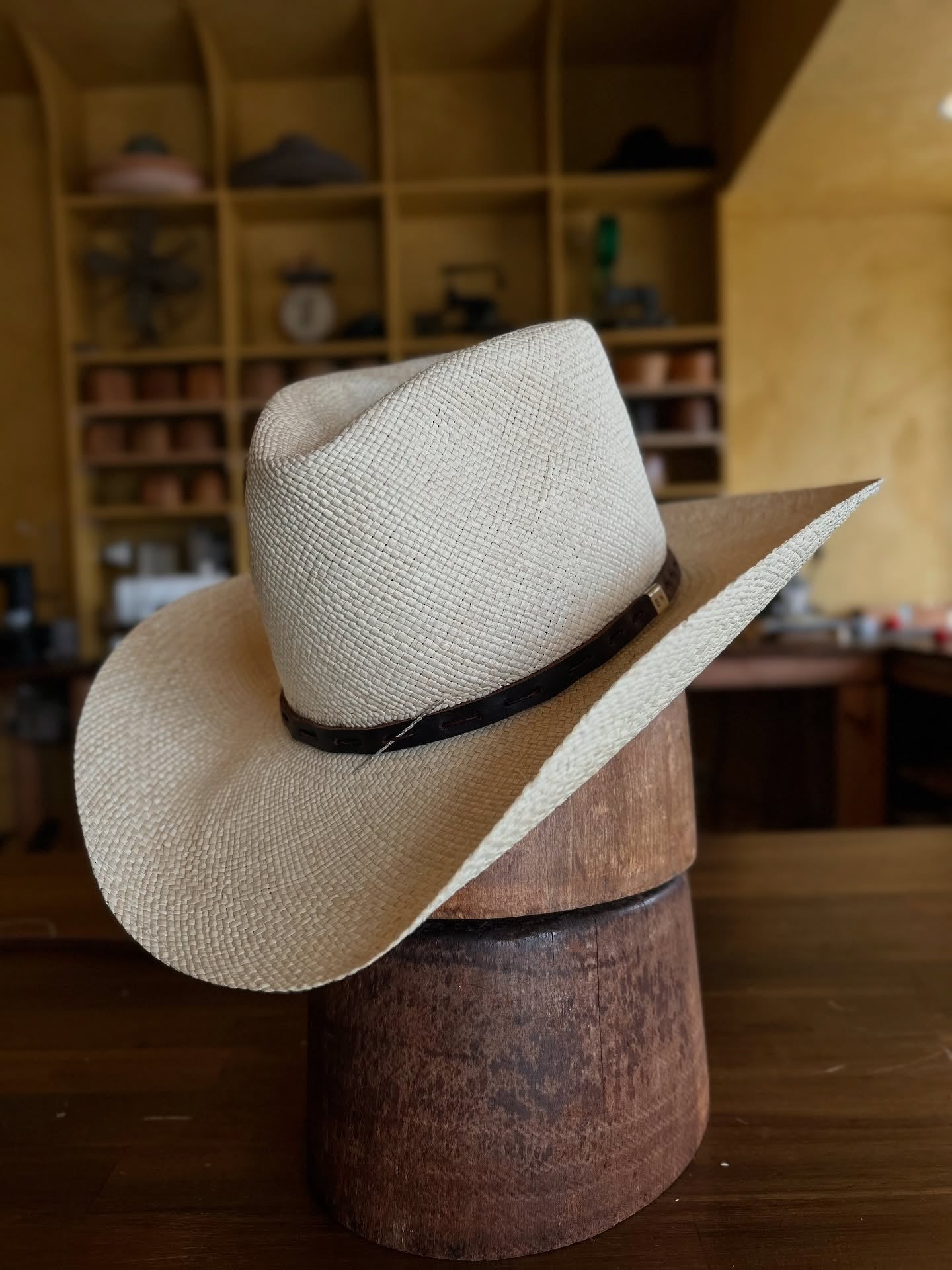 Handwoven Straw Cowboy Hat With Leather Band
