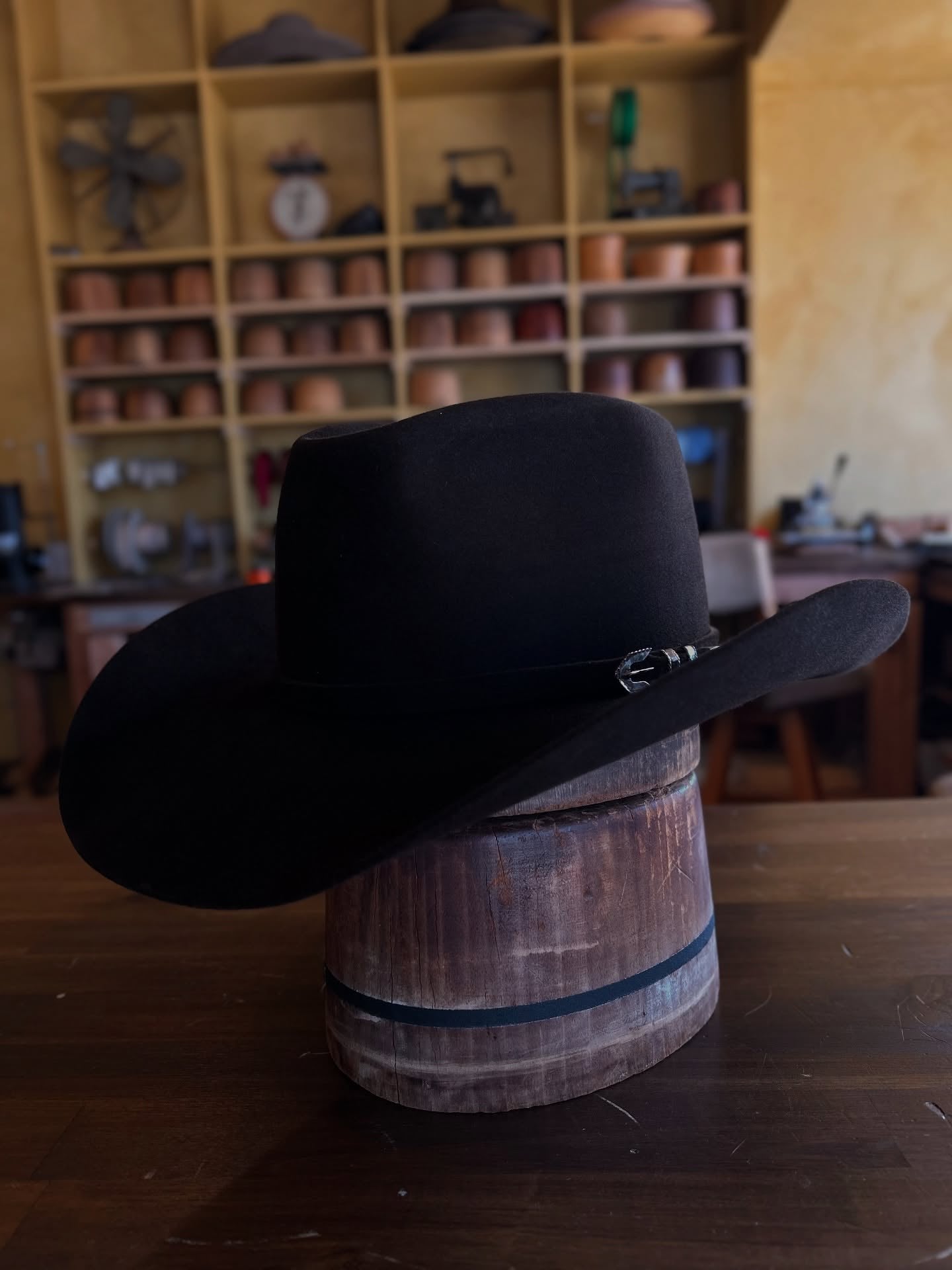 Classic Black Wool Cowboy Hat With Buckle Accent
