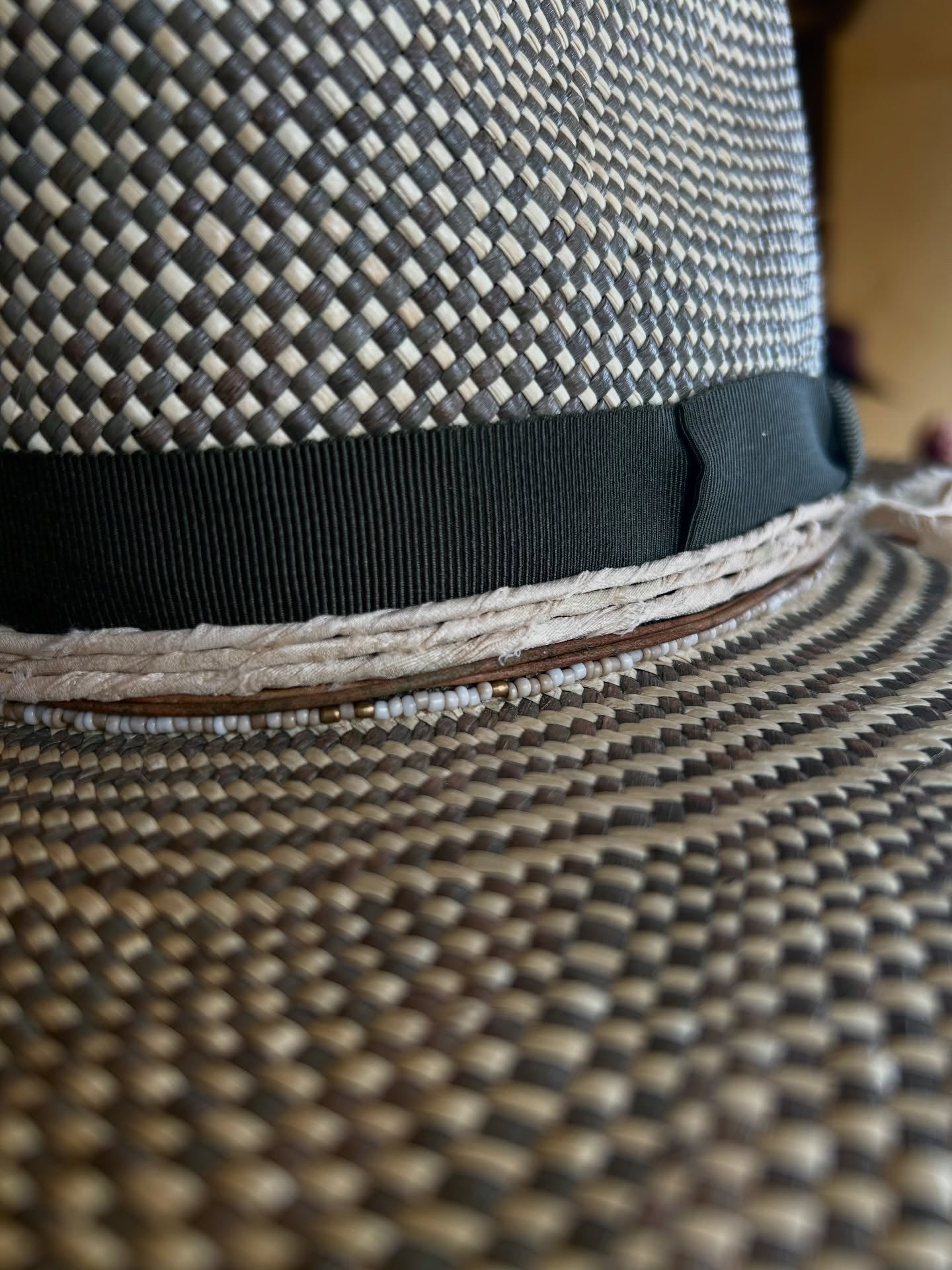 Handwoven Straw Cowboy Hat With Green Band