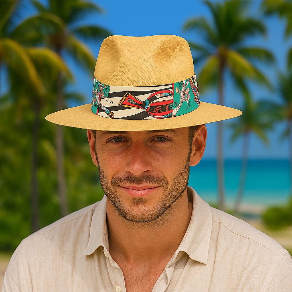 Bohemian Straw Fedora Hat with Patterned Band