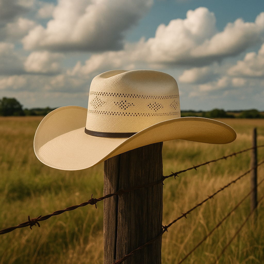 Ivory Straw Straw Cowboy Hat with Perforated Patterns