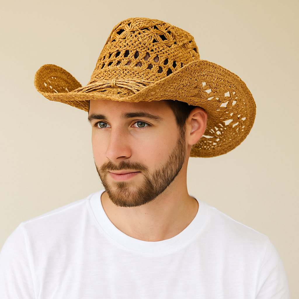 Hand - Crocheted Straw Cowboy Hat