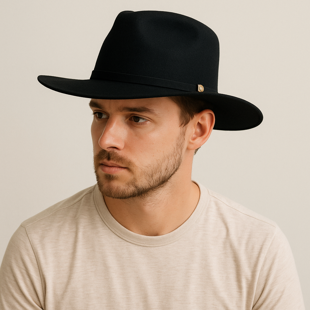 Classic Black Wool Felt Cowboy Hat With Gold Accent
