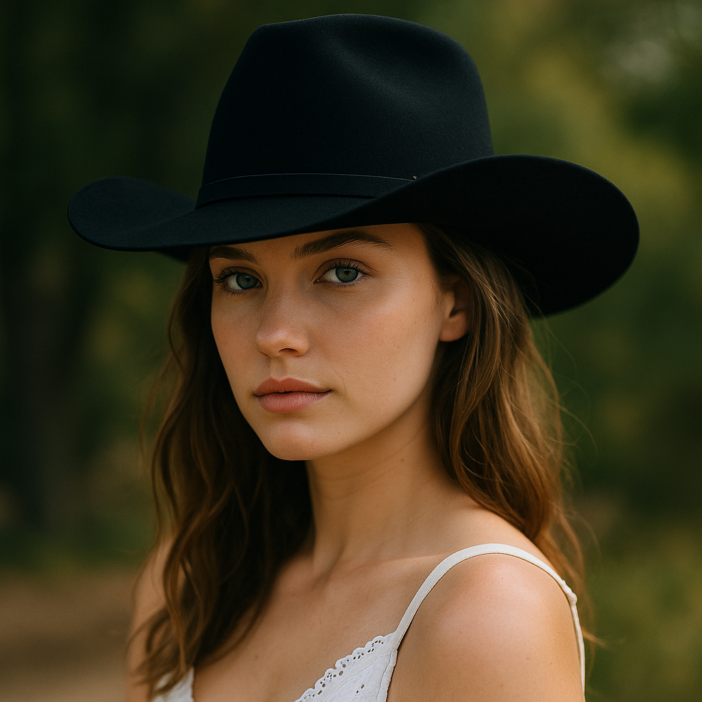 Classic Black Wool Felt Cowboy Hat With Gold Accent