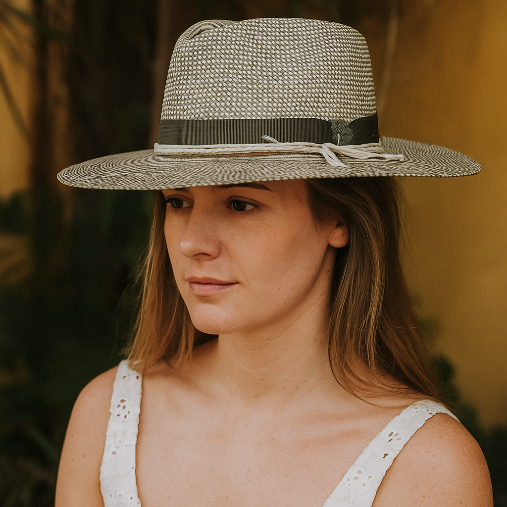 Handwoven Straw Cowboy Hat With Green Band