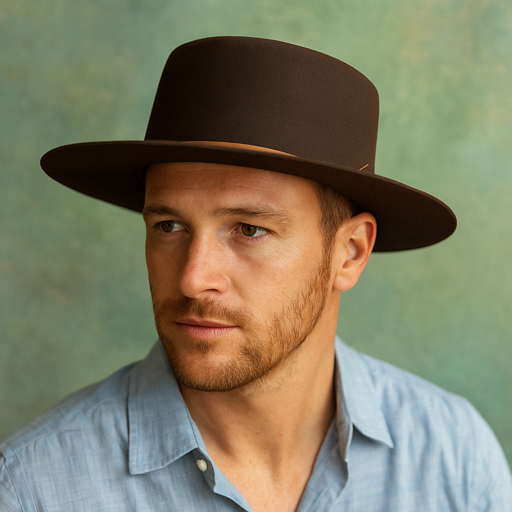 Brown Wool Felt Cowboy Hat With Leather Band