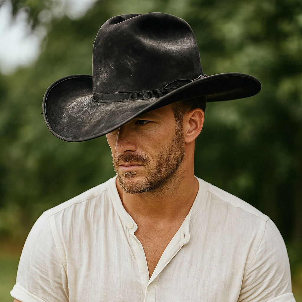 Distressed Black Wool Cowboy Hat