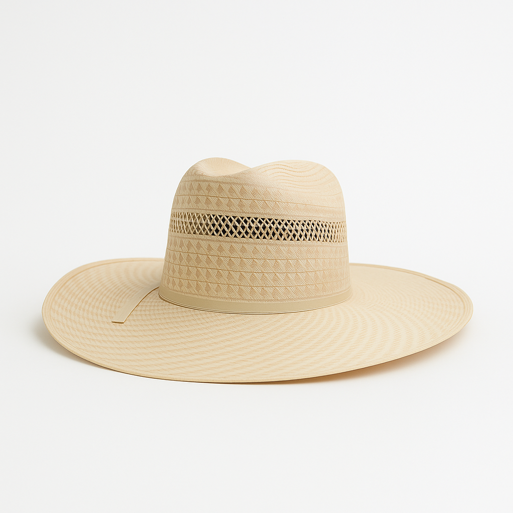 Beige Woven Straw Cowboy Hat With Ventilated Band