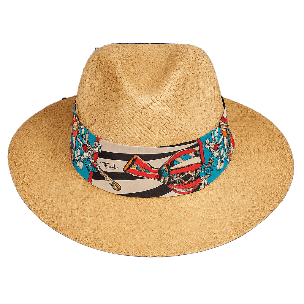 Bohemian Straw Fedora Hat with Patterned Band