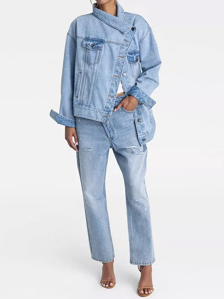 Asymmetric Front Denim Jacket