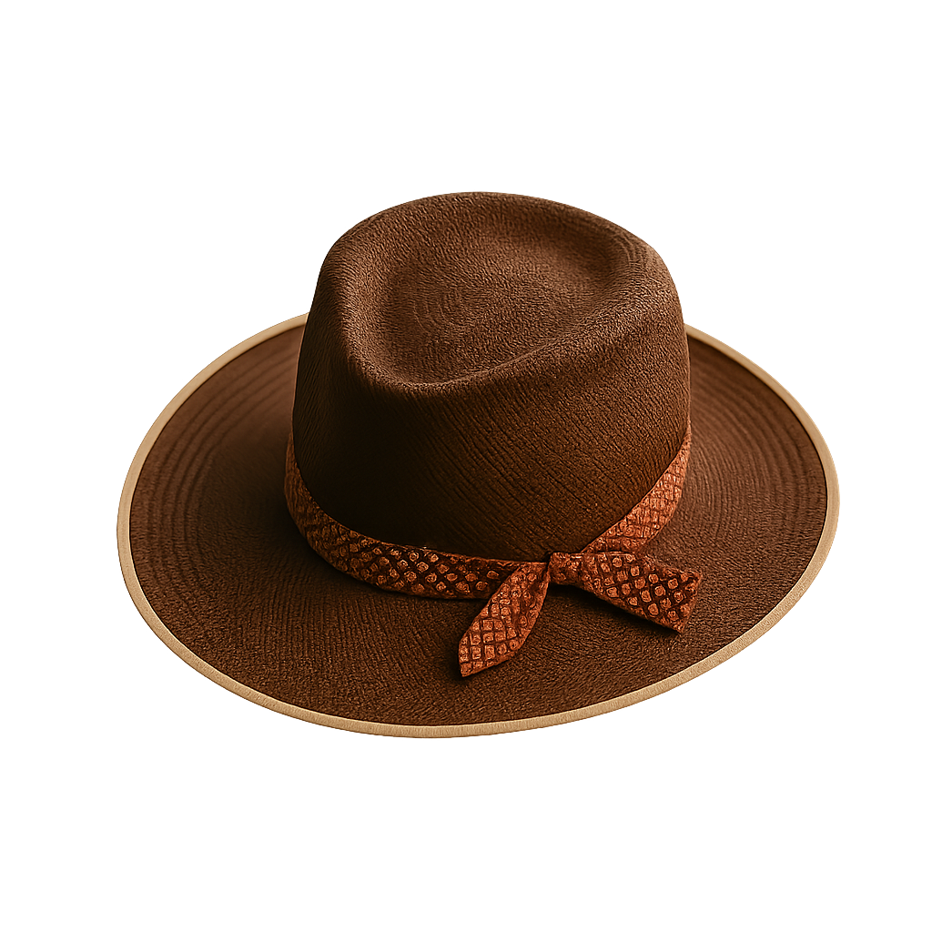 Brown Woven Straw Hat With Patterned Band