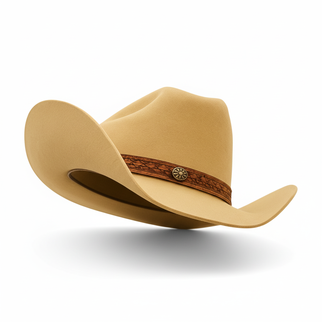 Tan Wool Cowboy Hat With Braided Leather Band