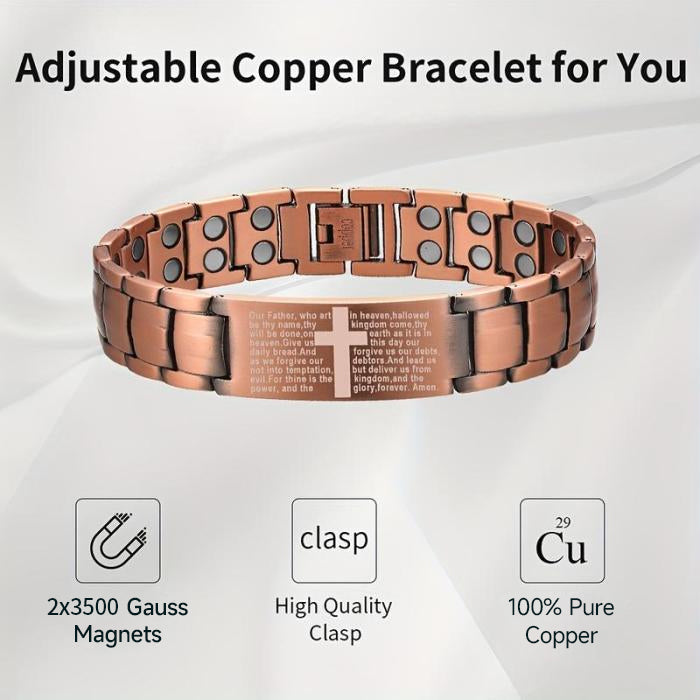 ✝️ God’s Blessing Magnetic Copper Bracelet — Engraved with Bible Prayer for Strength & Healing