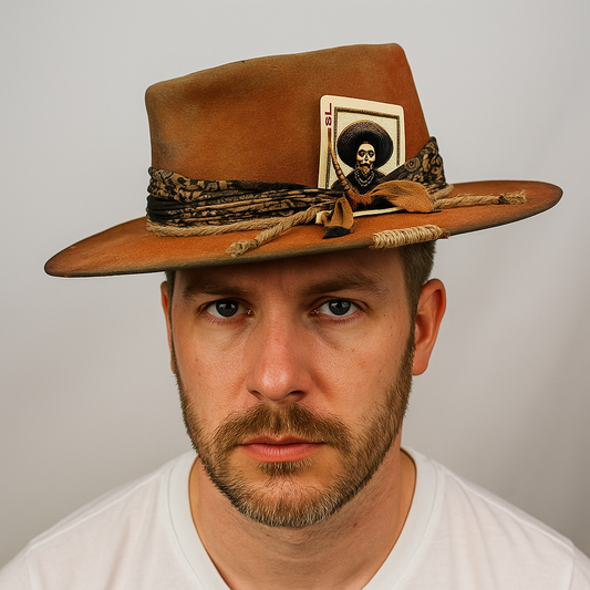 Brown Cowboy Hat With Playing Card Accent