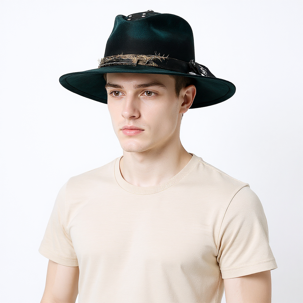 Handcrafted Black & Green Felt Hat