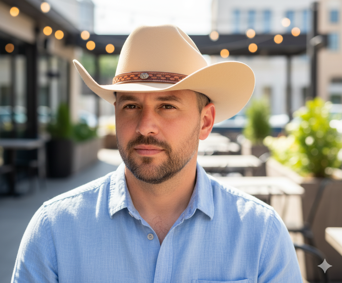 Tan Wool Cowboy Hat With Braided Leather Band
