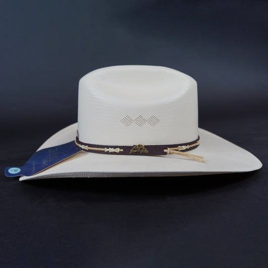 White Straw Cowboy Hat With Embellished Band