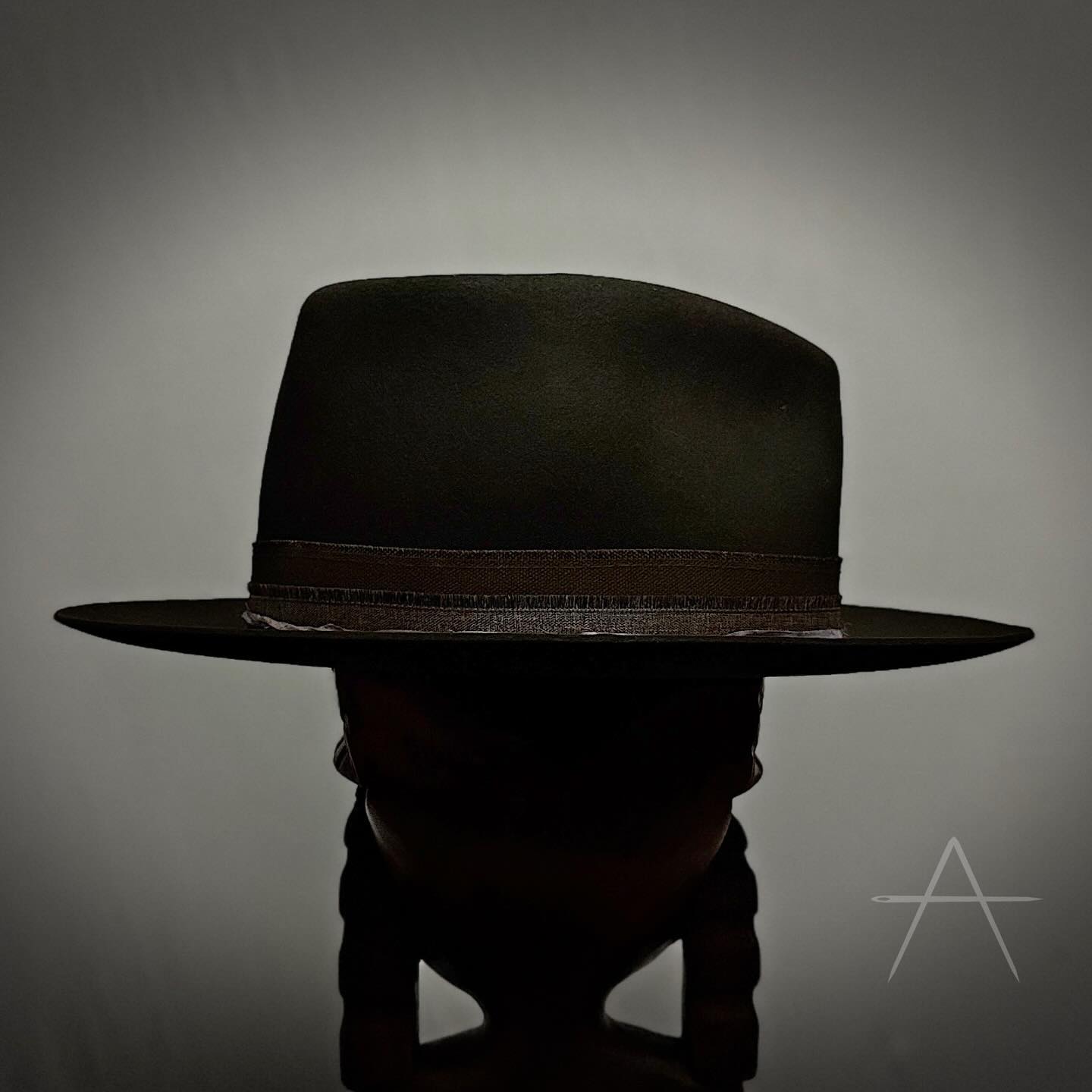 Olive Green Wool Fedora With Layered Band & Distressed Detail