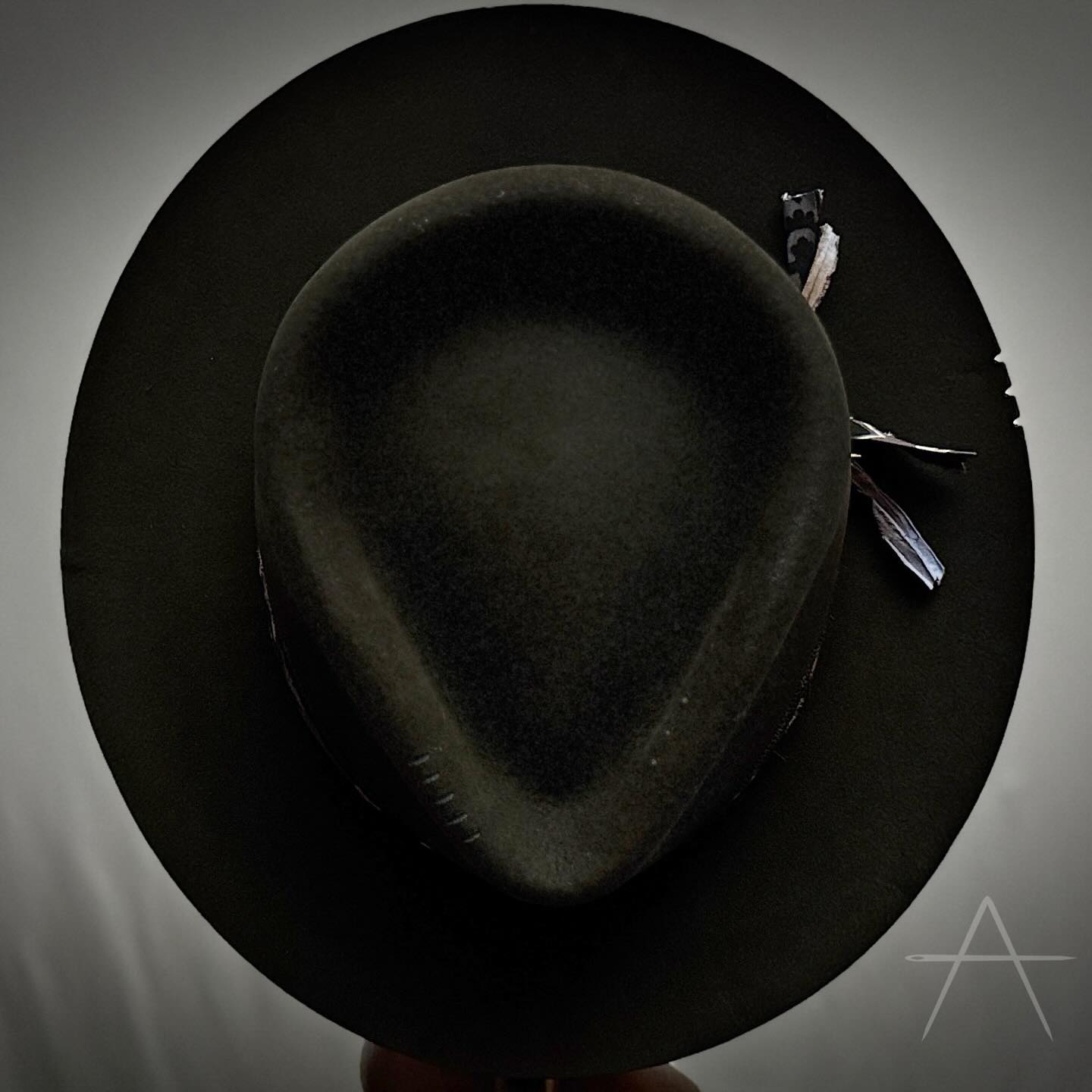 Olive Green Wool Fedora With Layered Band & Distressed Detail