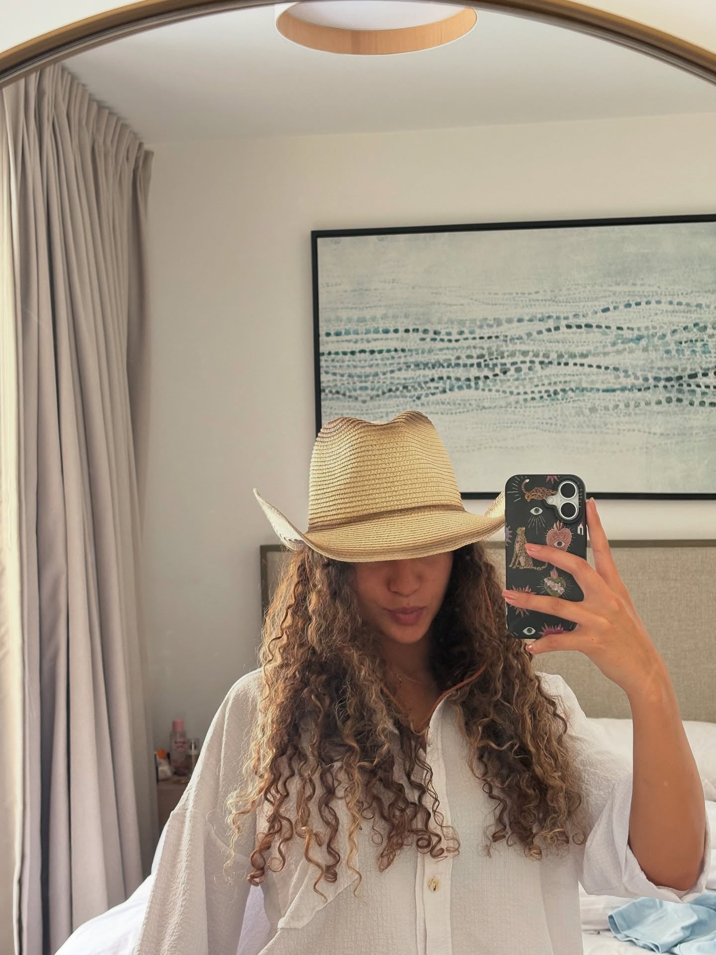 Two Tone Woven Straw Cowboy Hat