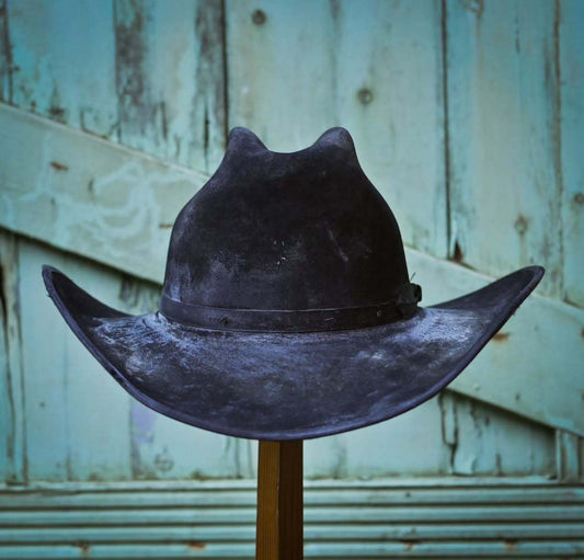 Distressed Black Wool Cowboy Hat