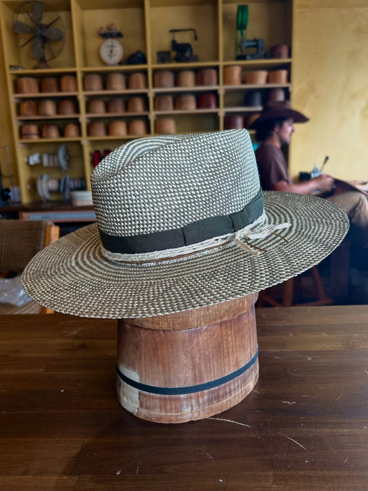Handwoven Straw Cowboy Hat With Green Band