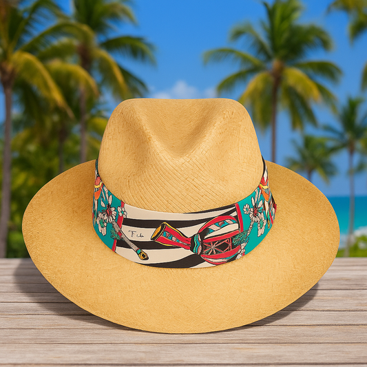 Bohemian Straw Fedora Hat with Patterned Band