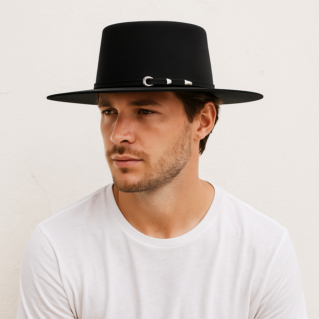 Classic Black Wool Cowboy Hat with Silver Accents