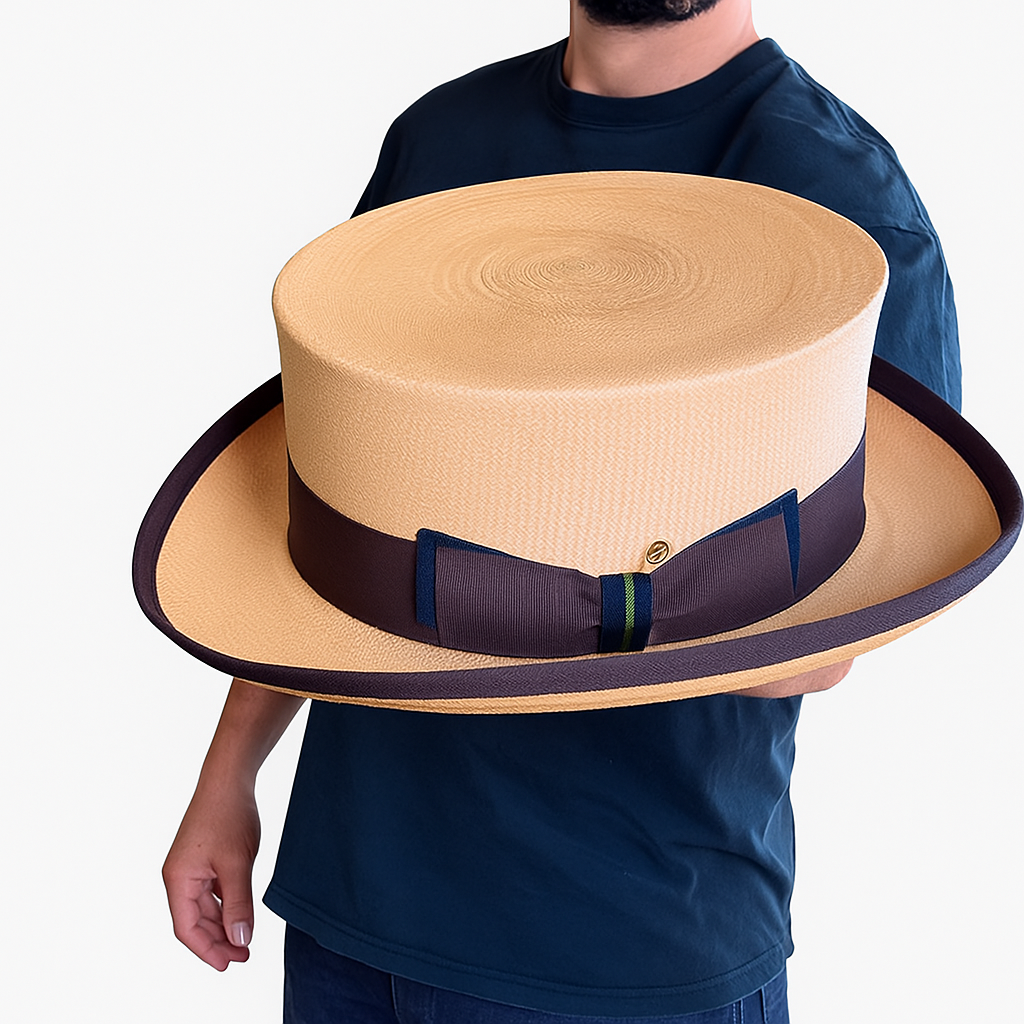 Classic Straw Boater Hat with Black Ribbon Band