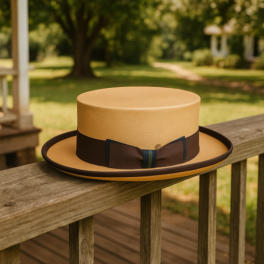 Classic Straw Boater Hat with Black Ribbon Band