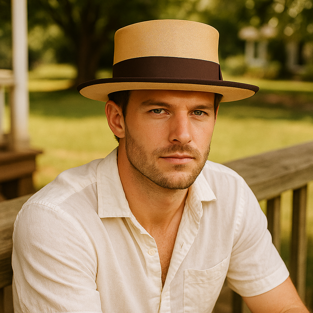 Classic Straw Boater Hat with Black Ribbon Band