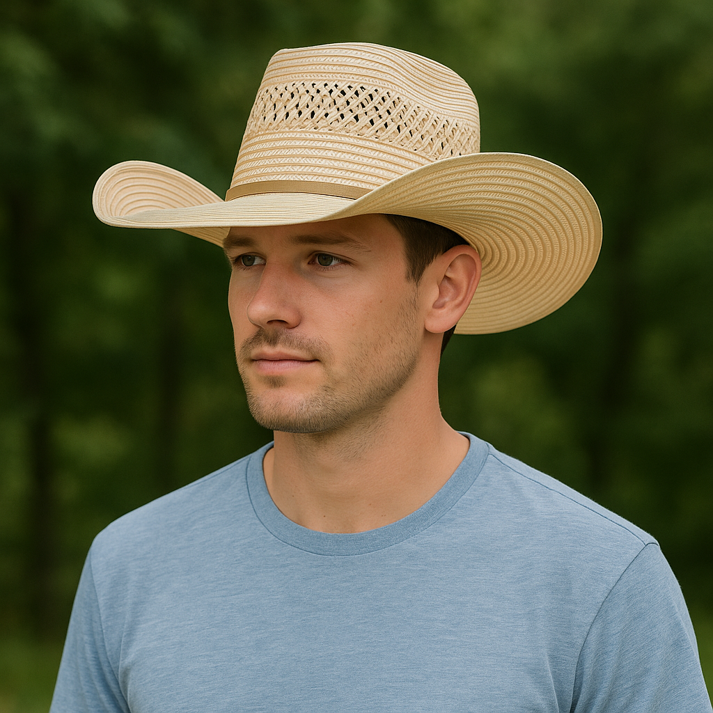 Straw Cowboy Hat with Woven Pattern