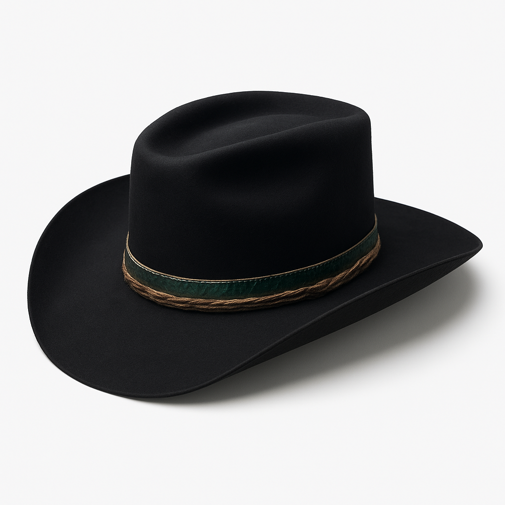 Handcrafted Black Wool Cowboy Hat with Decorative Band