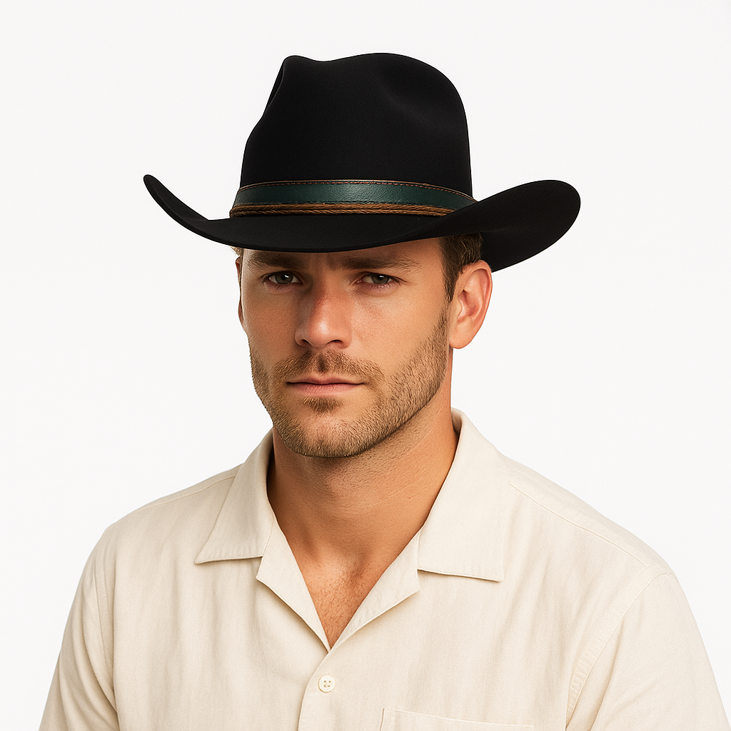 Handcrafted Black Wool Cowboy Hat with Decorative Band