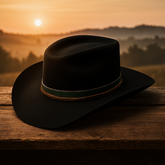 Handcrafted Black Wool Cowboy Hat with Decorative Band