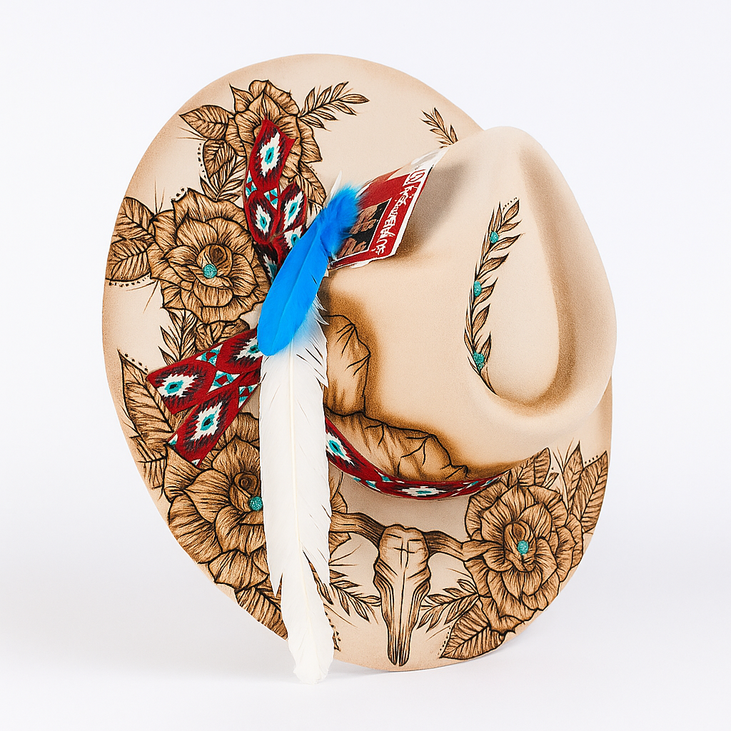 Western Cowboy Hat with Floral & Feather Accents