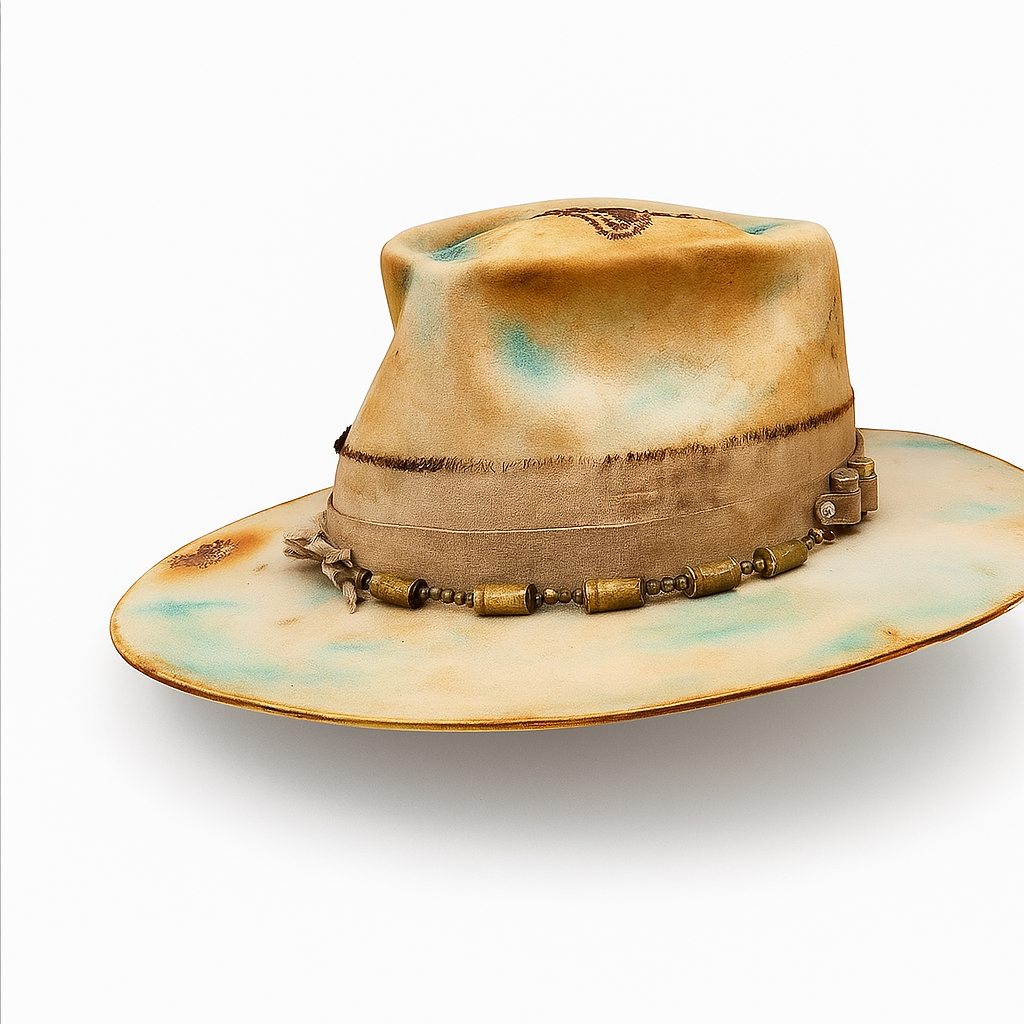 Handcrafted Distressed Fedora with Beaded Band