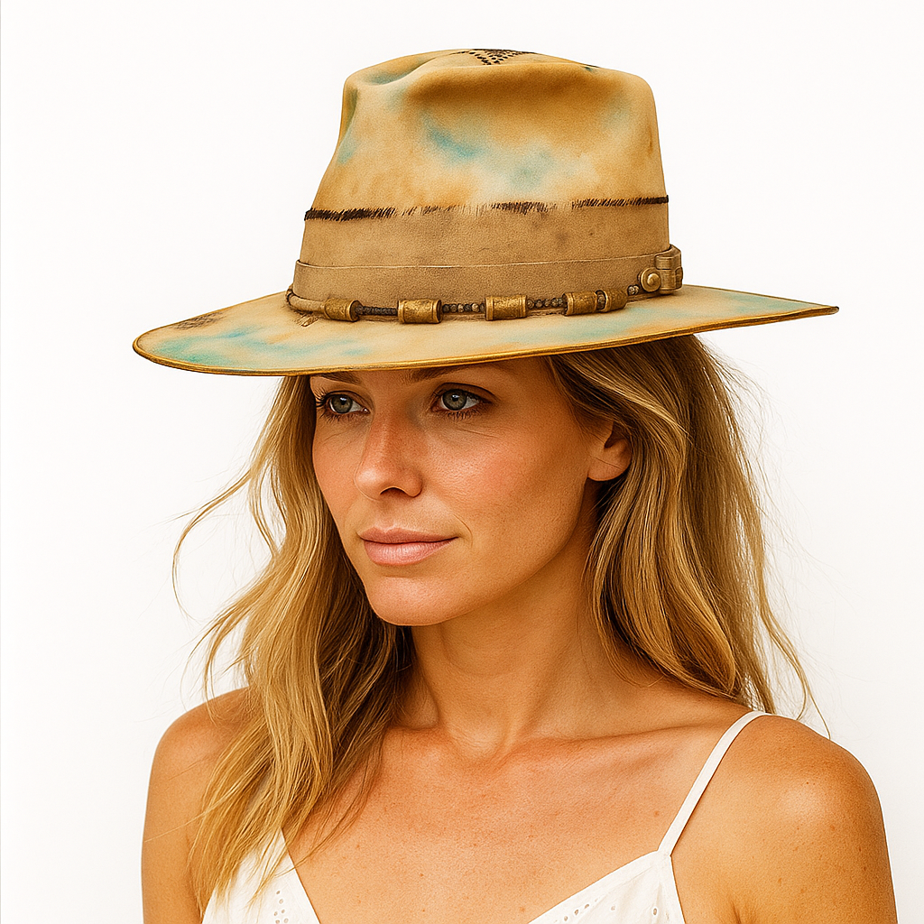 Handcrafted Distressed Fedora with Beaded Band