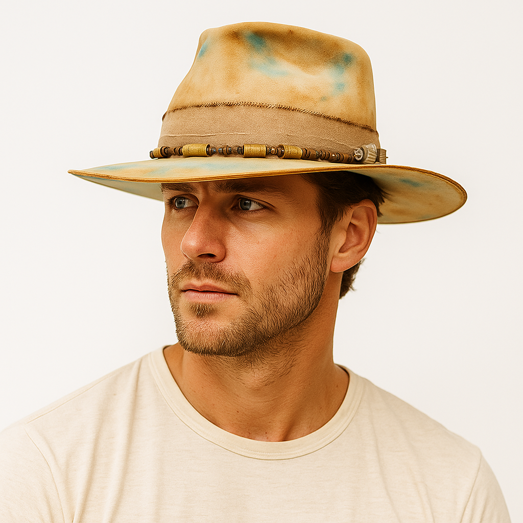 Handcrafted Distressed Fedora with Beaded Band